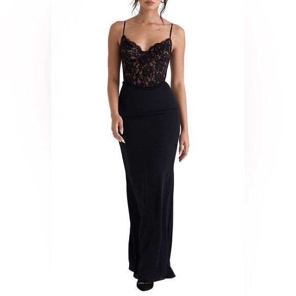 House of CB Cara‎ Corset Illusion Lace Underwire Cocktail Dress Size S Black NWT